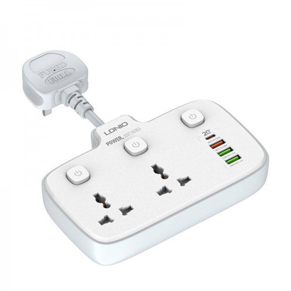 Ldnio Πολύπριζο 2 Θέσεων με Διακόπτη και 4 USB Χωρίς Καλώδιο Λευκό SC2413